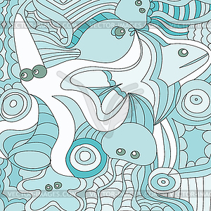Мультяшный каракули морской, морской. подробный - изображение в векторном виде