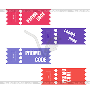 Promo code, coupon code. Flat set of tickets design  - vector image