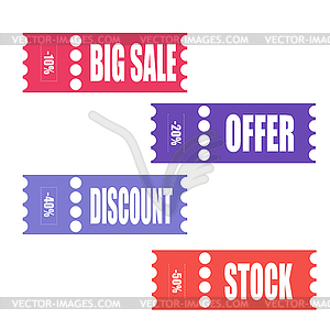 Tickets, banner, label Coupon sale, offers and - vector EPS clipart