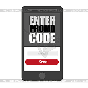 Enter Promo code. Flat smartphone icon, symbol, - vector image