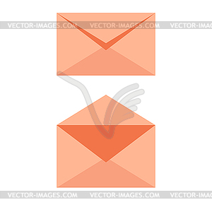 Mail envelope soft orange icon - opened an closed. - vector image