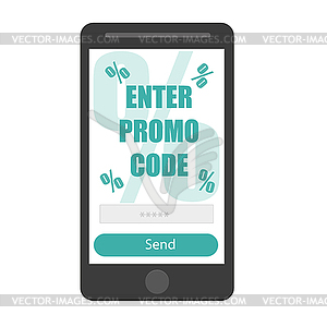 Enter Promo code. Flat smartphone icon, symbol, - vector clip art