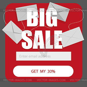 Template - email subscribe form. Big sale discounts - vector clipart