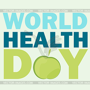 World health day card. with green apple and text - vector image