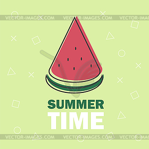 Piece of watermelon line icon on green background - vector image