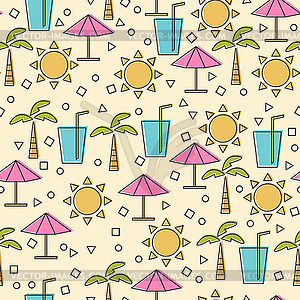 Seamless pattern with summer elements in thin line - vector clipart