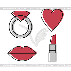 Woman icons set of four symbol - ring, heart, - vector image