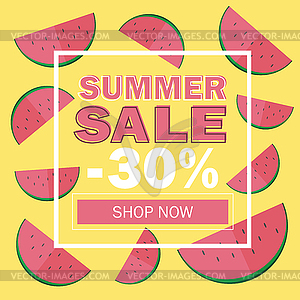 Summer sale banner with beautiful watermelon - vector clipart