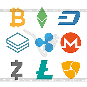 Set of cryptocurrency icons. Simple design in - vector clipart / vector image