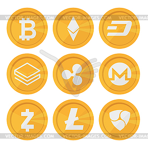 Set of cryptocurrency icons for internet money. - vector image