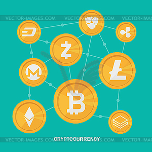 Cryptocurrency on blue background, digital currency - vector image