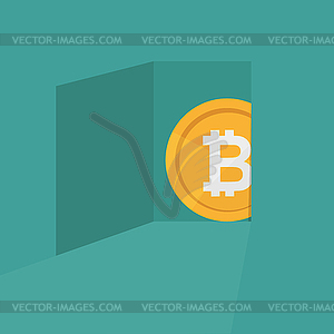 Bitcoin symbol coming out of door crypto currency - vector clip art