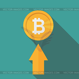 Flat icon design of uptrend line arrow - bitcoin - vector clip art