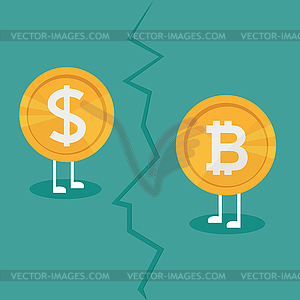 Real money vs Bitcoin virtual money. Crypto Currenc - vector clipart