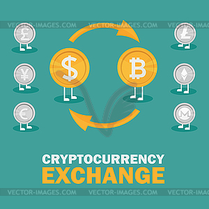 Dollar to bitcoin currency exchange. Bitcoin - vector EPS clipart