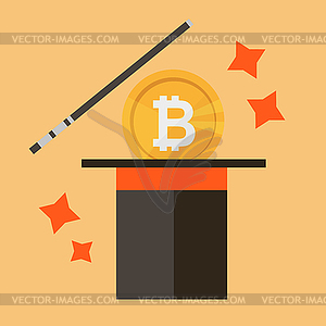 Bitcoin icon. Concept of money and magic - royalty-free vector image