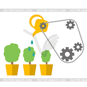 Watering can with flower icon. flat cartoon design - vector clip art