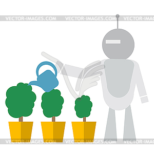 Modern Robot Watering Flowers Technology Concept - royalty-free vector clipart