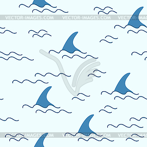 Акула плавник дельфинов кита океан волна бесшовные - векторный рисунок