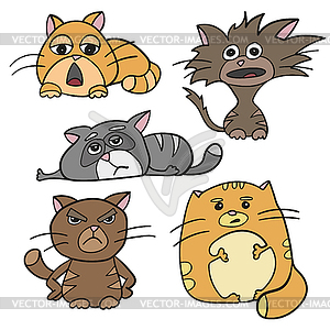 Cute Cat characters fat, angry, sleepy, crazy, sad - color vector clipart