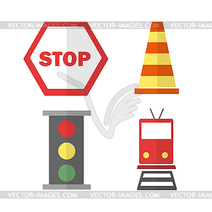 Icons set about Transportation. with train, stop - vector clipart