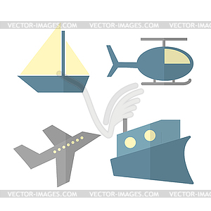 Set of transport - ship, helicopter, airplane, - vector clipart