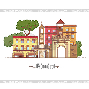 Italy, Rimini outline city skyline, linear , banner - vector clip art