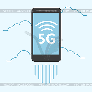 5g шаблон со смартфоном полет. Высокоскоростной - векторный графический клипарт