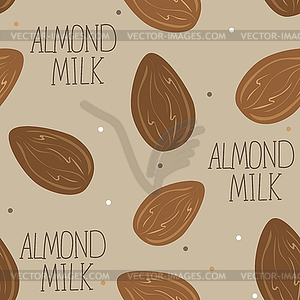 Almond milk - set of design elements and pattern fo - vector image