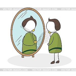 Man in front of mirror. Looking himself in mirror - vector clipart
