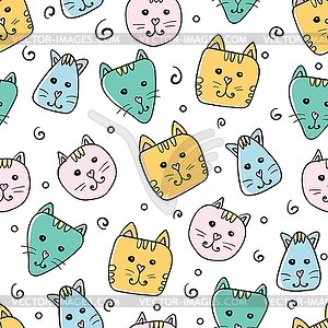 Cute cats colorful seamless pattern background - vector image