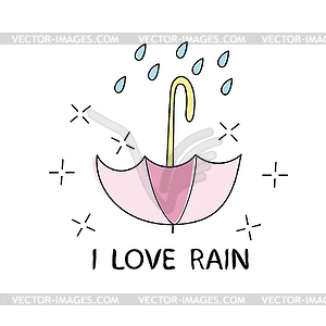 T shirt typography graphic with quote I love rain. - vector image