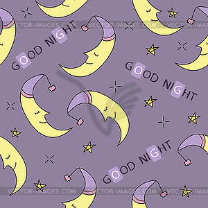 Doodle good night seamless pattern. Stars, moon. - vector image