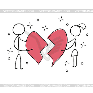 Little people hold two pieces of puzzles. Cute - vector clipart