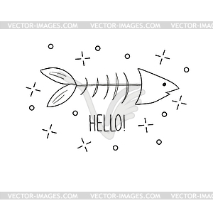 Fish skeleton. Sketch style. . T-shirt print - vector image