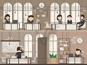 Office people with office desk and Business - color vector clipart