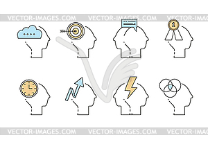 Man head mind thinking icon set, business, money, - vector clip art