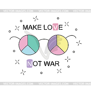 Make love not war. Rainbow hippie sun glasses with - royalty-free vector clipart