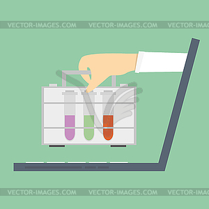 Laboratory research, online consultations, medicine - vector clip art