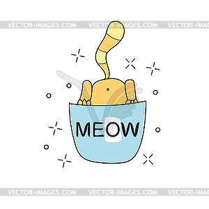 Cat in blue pocket. Cute cartoon character - kitten - vector EPS clipart