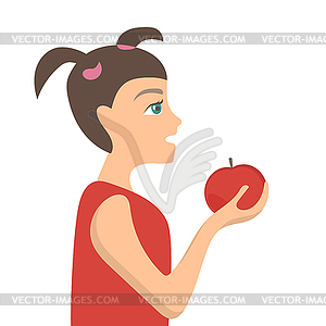 Cute little girl with red apple - vector clipart