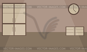 Empty room with cupboard, chest of drawers and cloc - color vector clipart