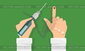 Diabetes concept, man holds in hand meter measures - vector image