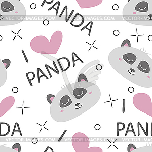 Seamless pattern hand-Drawn faces of pandas. - vector image