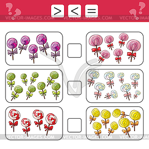 Learning mathematics, numbers - choose more, less o - vector image