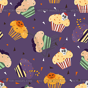 Happy Halloween cupcakes with cute halloween - vector image