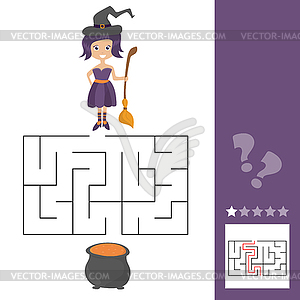 Maze game for kids with witch. Lets help this old - vector image