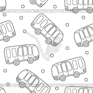 Автобусы, фон. Черно-белый бесшовный узор - иллюстрация в векторе