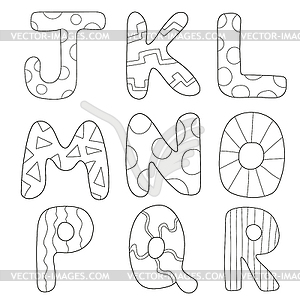 Cartoon Alphabet Coloring Book or Page Set for - vector clipart