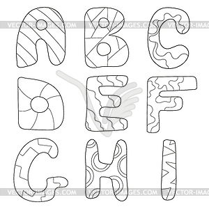 Cartoon Alphabet Coloring Book or Page Set for - vector image